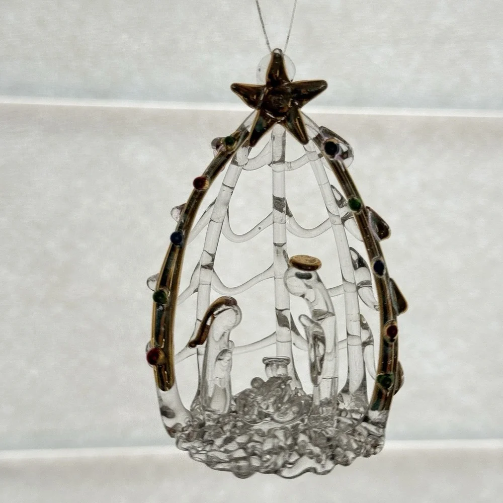 Vtg Spun Blown Glass Christmas Ornament Nativity Mary‎ Joseph Jesus Icicle Lot